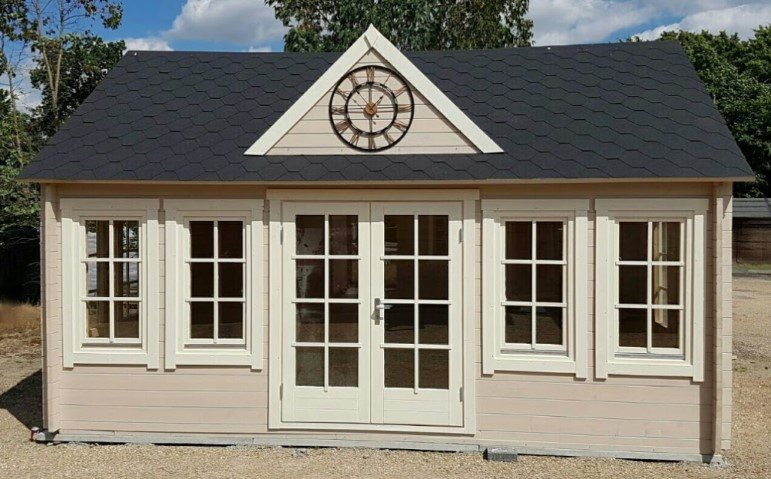 Chatsworth pavilion cabin with French doors and Georgian-style windows