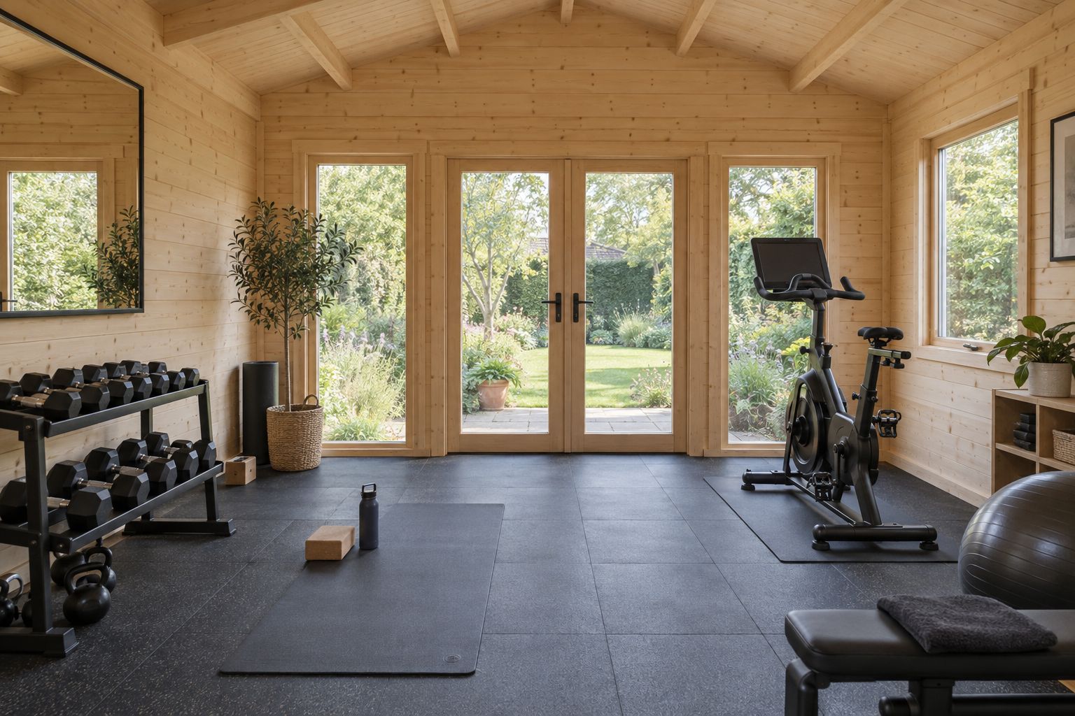 Illustration of a garden room used as home gyms