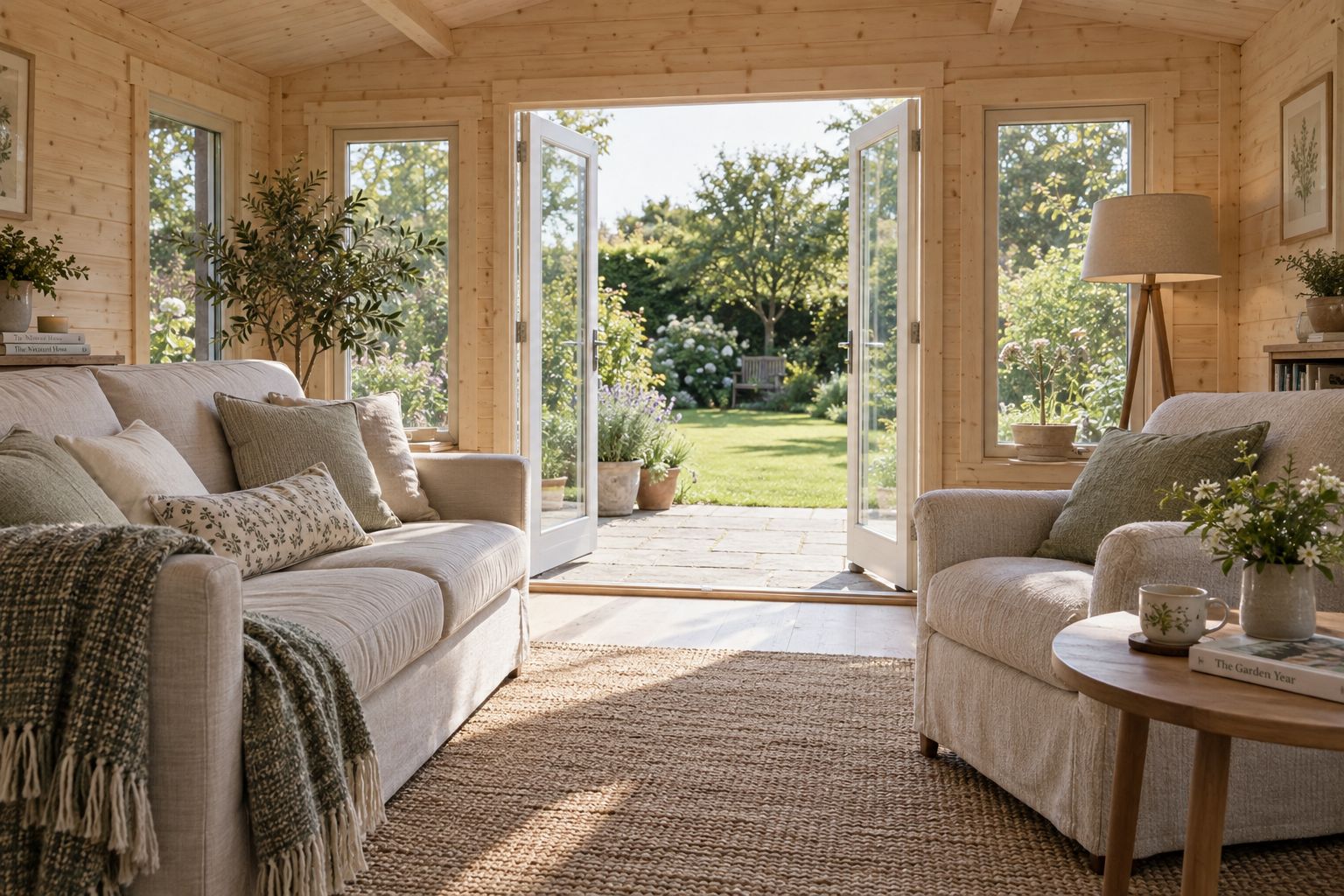 Illustration of a garden room used as garden lounges and retreats