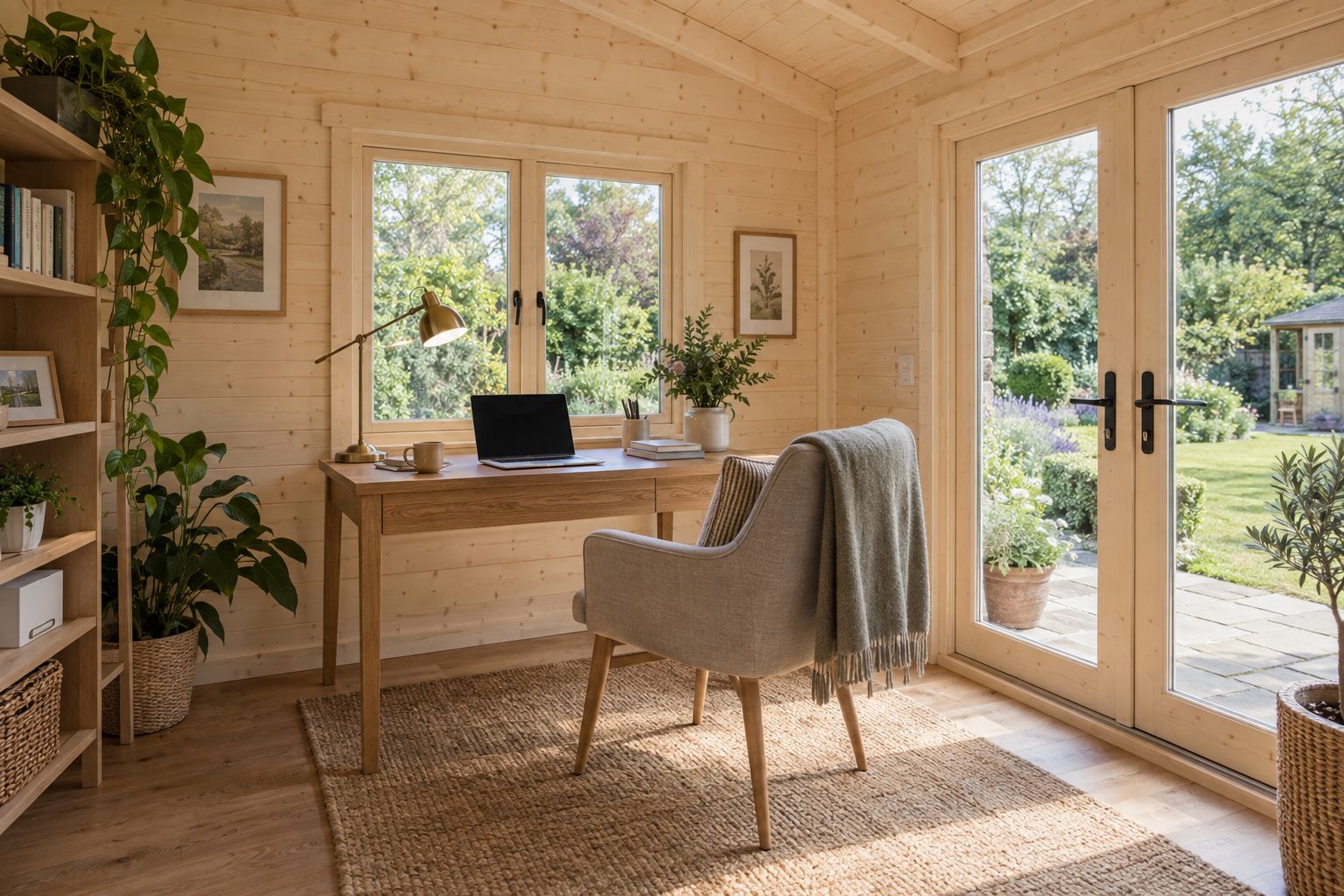 Illustration of a garden room used as home offices
