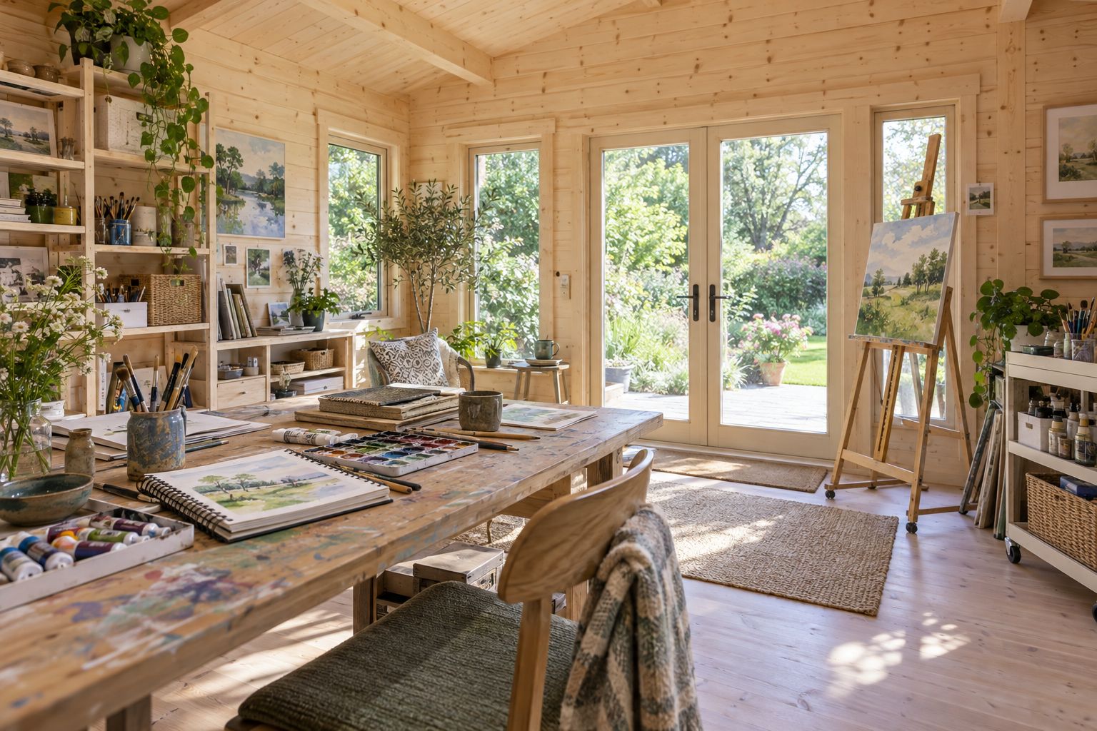 Illustration of a garden room used as creative studios