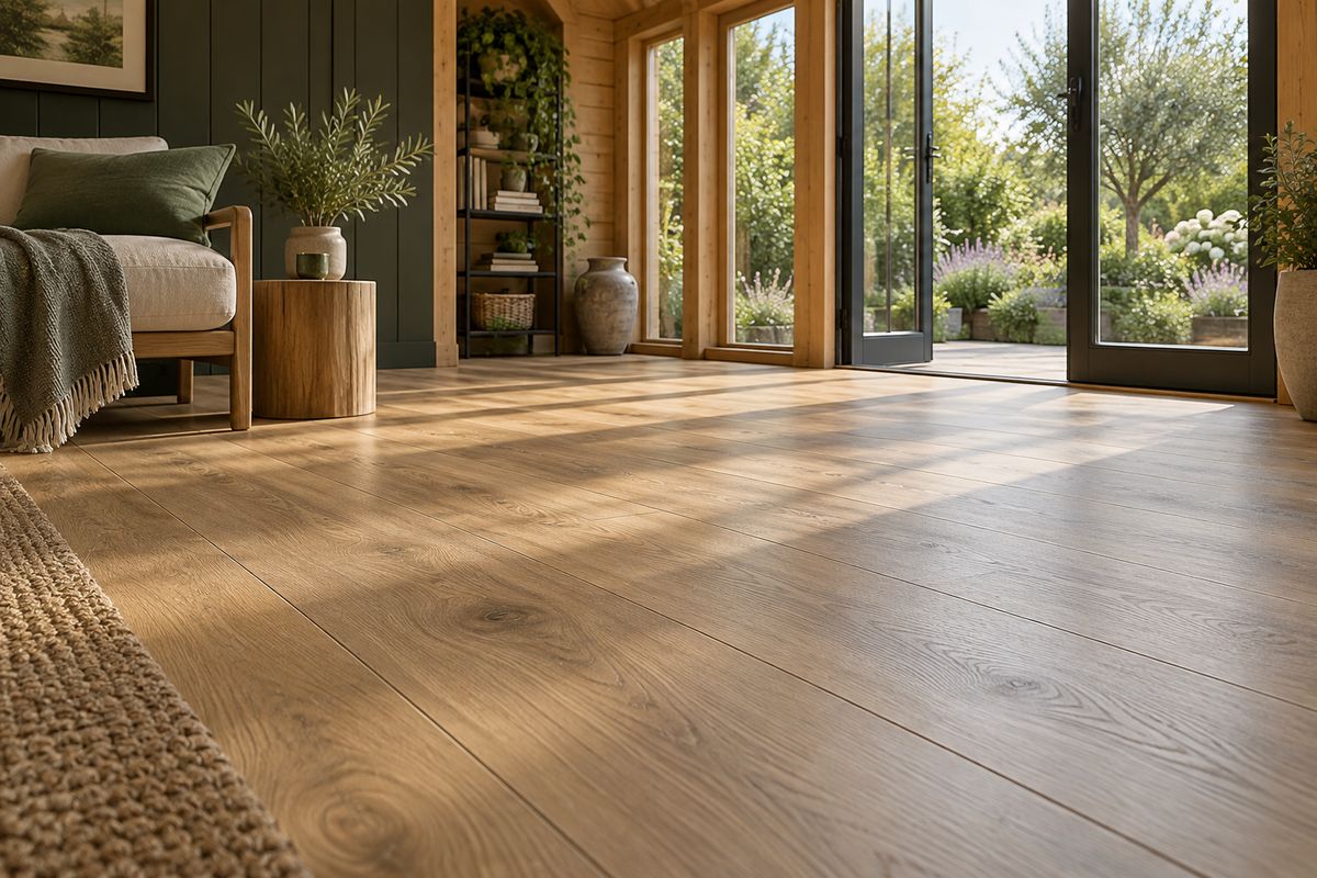 Illustration: Oak-effect laminate flooring in a garden room
